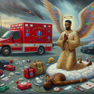 Create a realistic 3D oil painting depicting a scene of emergenc...