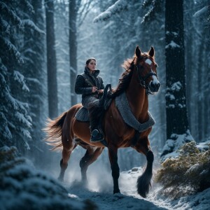A centaur galloping through a snowy forest RAW photo, (masterpie...