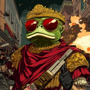 Pepe with pumped-up lips of a bright red color in carton style...