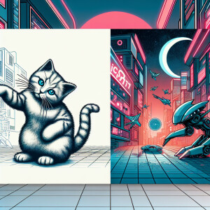 sketch of a tattoo in the style of the 80s funny cat