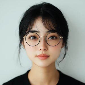 Generate a realistic image of a cheerful 20-year-old Japanese wo...