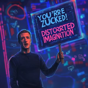 A surreal, hyper-detailed digital illustration of Mark Zuckerber...