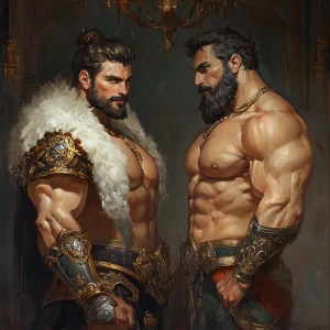 The muscular hairy prince and the king were showing off to each...