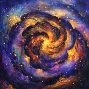 A swirling, kaleidoscopic galaxy map crafted with meticulous det...