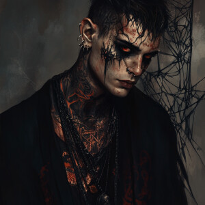 Create an illustration of a menacing character inspired by horro...