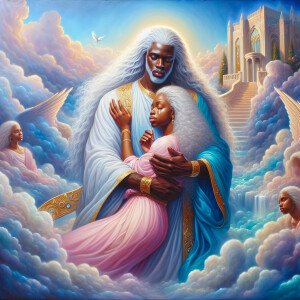 An oil painting depicting a light-skinned African-American Jesus...