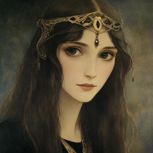 The image features a young woman with long, flowing hair adorned...