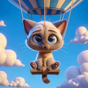 Create a cute lynx Siamese kitten that’s attached by a rope to t...