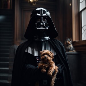 Darth Vader holding a yorki
