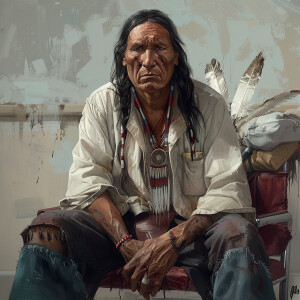 Create a realistic image of a native american sitting in a docto...
