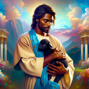 Oil painting of an African-American man resembling Jesus Christ,...