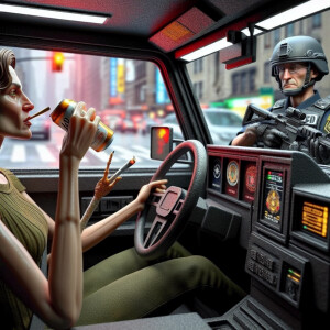 The view from a cop's eyes as he sits at a red light in the driv...