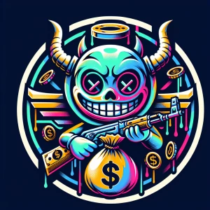 Create a vibrant cartoon-style logo with a circular border. The...