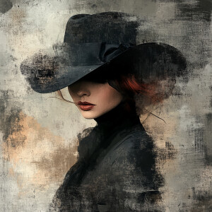 Create an artistic portrait featuring a woman with a round face...