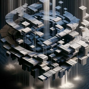 Visualizes a floating  segments of fountain cascading hanging de...