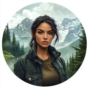 Hyper-realistic digital art portrait of a confident female adven...