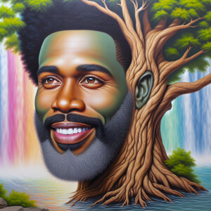 A hyper-realistic 3-D oil painting depicting a tree integrated w...