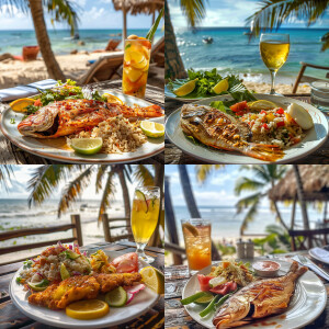 Un delicioso pescado frito con tajaditas de plátanos y acompañad...