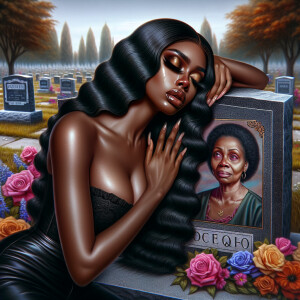 A beautiful light-skinnedb African-American woman with long wavy...
