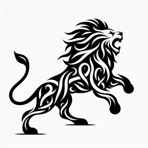 Create a black and white vector silhouette that depicts a lion i...