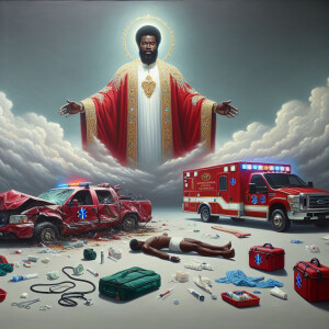 Create a realistic 3D oil painting depicting a scene of emergenc...