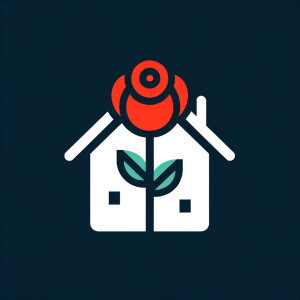 House taking the form of a rose, minimalistic design , bold colo...
