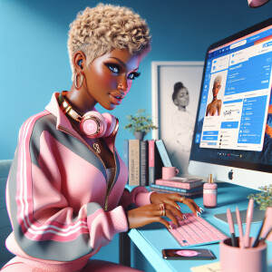 A beautiful light skin African American woman with with a pink j...