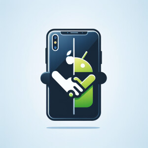 Create a realistic logo Friendship between Apple iPhone and Andr...