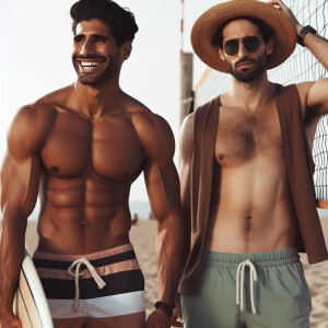 Two men shirtless on th