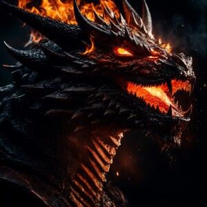 Show the face of a dangerous demon dragon who opened his mouth f...