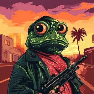 MEME PEPE in GTA art style, , in the style of a Grand Theft Aut...
