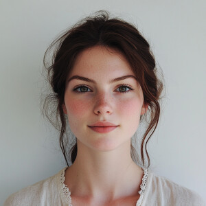 Portrait of a 22-year-old American woman with a clean face, appe...