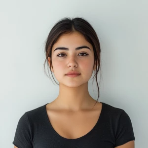 Create an image of a 23-year-old Mexican woman with a slightly c...