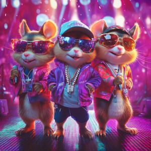 Chipmunks dressed in contemporary hip-hop fashion with vibrant b...