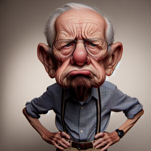 caricature of a 95 year old frustrated American grandpa posing f...