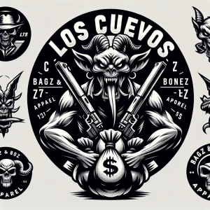 Create a bold logo featuring a menacing creature with sharp feat...