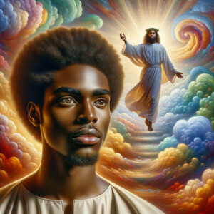 Produce a realistic image of an African-American Jesus in the fo...