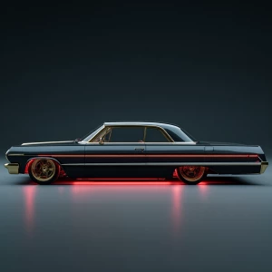 A stunning 64 Chevy impala on Dayton 100 spoke 20 inch gold rims...