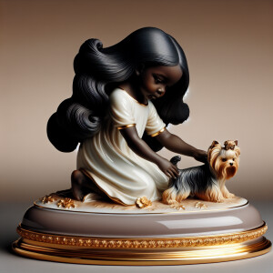 Prompt: porcelain Statue of a very light skin African-American g...