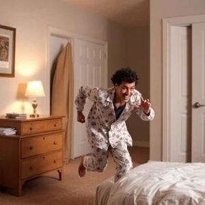 A funny dream scene of someone running late for an exam in their...