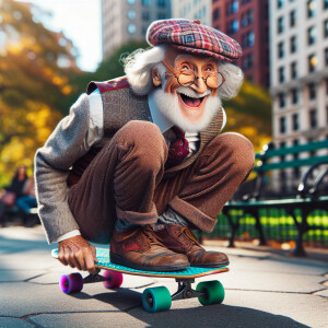 Funny and crazy caricature of a 95 year old American grandpa in...