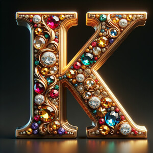 Create a 3-D realistic image with the letters  K.S. in gold raised letters , Add diamonds and colorful jewels