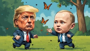 baby Trump, baby Vladimir Putin, baby Elon Musk runs on the gras...