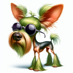 digital caricature of a whimsical yorkie dog, exaggerated body a...