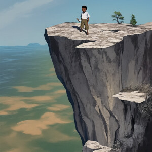 A cartoon image of a little African American boy standing on the...