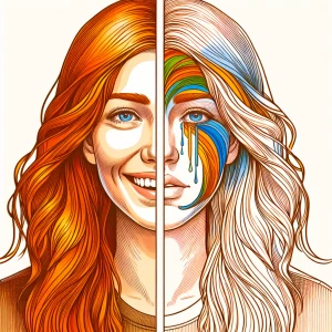 An illustration of a woman with ginger hair, representing dual p...