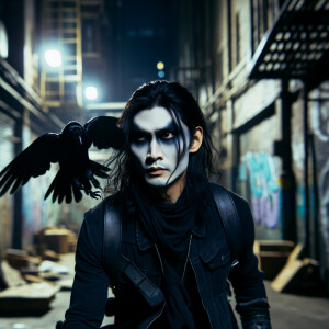 Brandon Lee as the character Eric Draven in the movie "The Crow"...