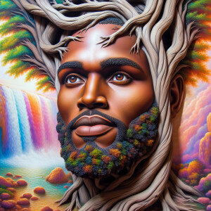 A hyper-realistic 3-D oil painting depicting a tree integrated w...