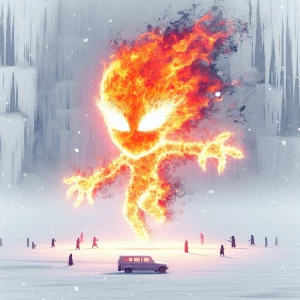 Create a high-quality 2D flat art image of a Fire Elemental of I...