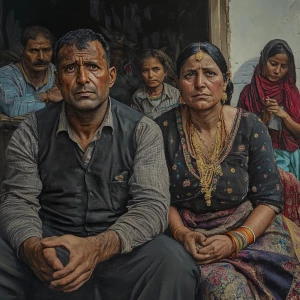 Photorealism, a muscular sweaty employer criminal man sitting al...